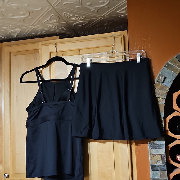 Lands' End Black Swim Tankini Bikini Set Skirt Wirefree Padded - Picture 2 of 3